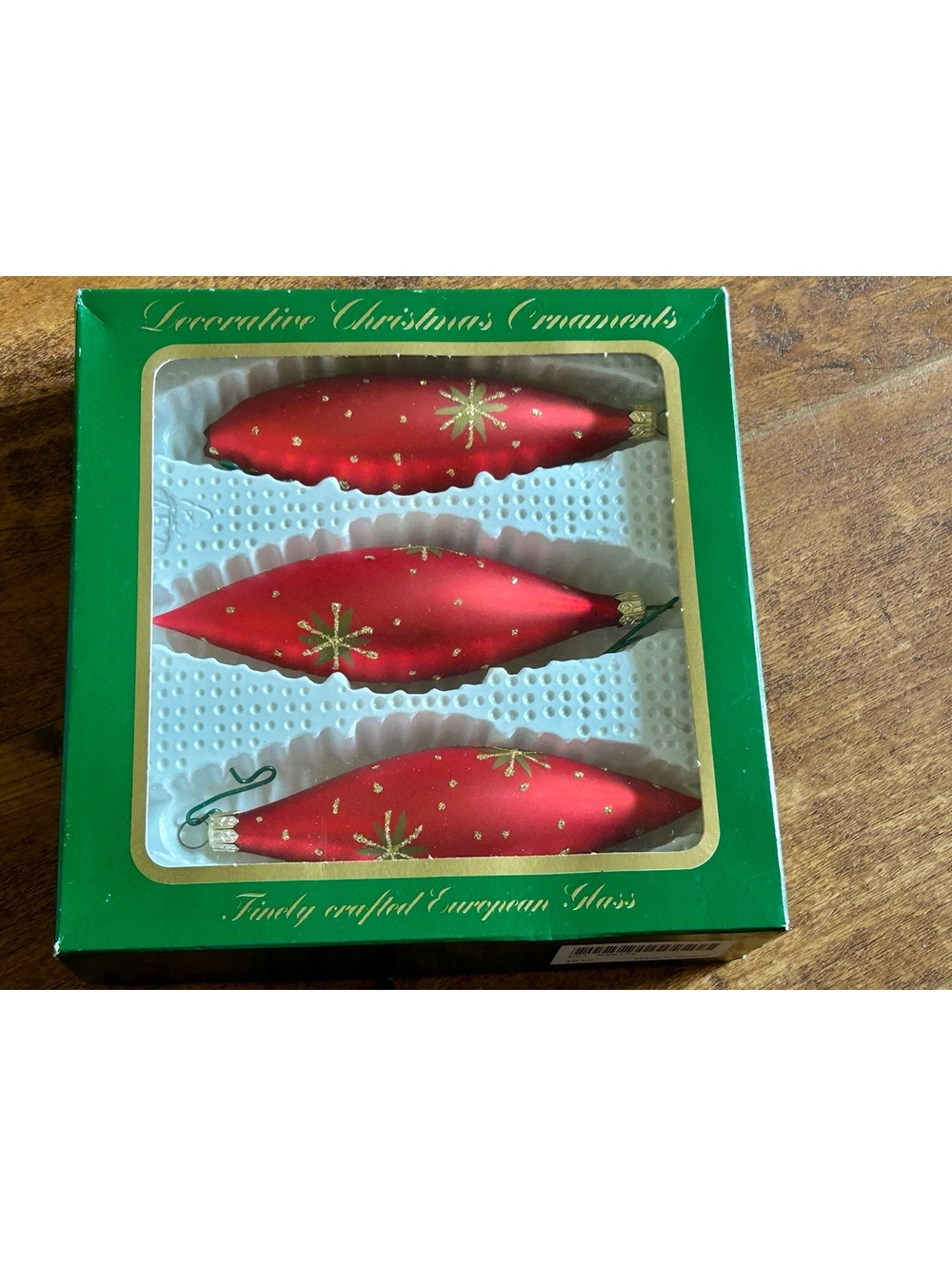 Vintage Sears Christmas Glass Ornaments Set of 3 Red with Gold Snowflakes